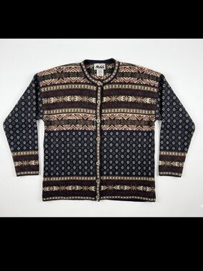 Mia Vintage Wool and Acrylic size M Navy Fair Isle Button Cardigan Sweater